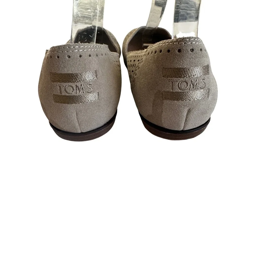 TOMS Shoes Women 7.5 Tan Jutti Suede Perforated‎ Pointed Cutout Ballet Flats